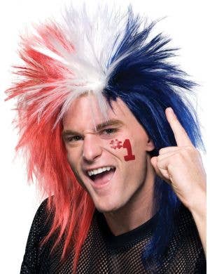 Image of Sports Fanatic Red White And Blue Men's Costume Wig