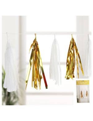 Image of Gold and White Tassel Garland Party Decoration