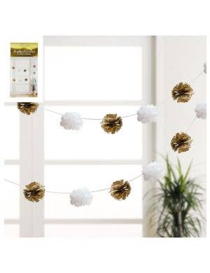 Image of Gold and White Puffs Garland Party Decoration