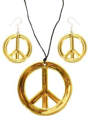 Image of 70's Peace Sign Hippie Necklace and Earrings Set