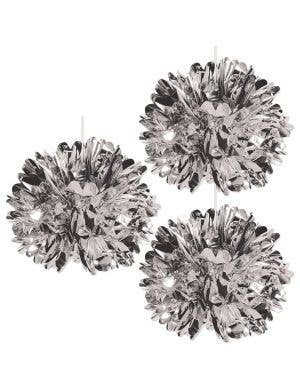 Image of Metallic Silver Foil Balls Hanging Decoration