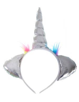 Image of Plush Metallic Silver Unicorn Costume Headband