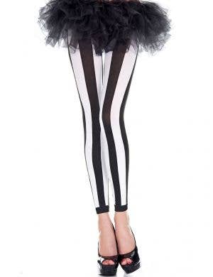 Footless Black and White Striped Leggings