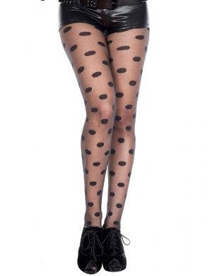 Women's Sheer Black Full Length Stockings with Polka Dots