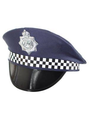 Image of Navy Blue Chequered Police Costume Hat - Main Image