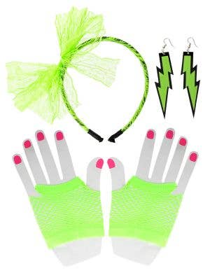 Image of 1980s Neon Green 3 Piece Costume Accessory Set