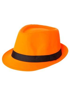 Image of Charming Orange Fedora Costume Hat with Black Band