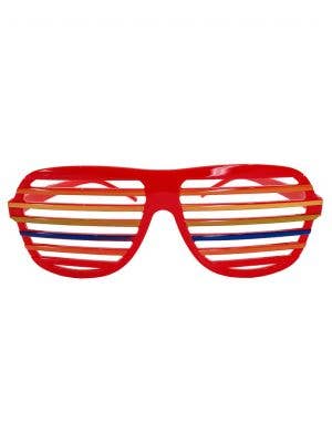 Red Shutter Shade Costume Glasses with Rainbow Stripes
