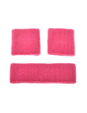 Bright Pink Sports Wrist and Head Sweatbands 80s Costume Accessories - Main Image