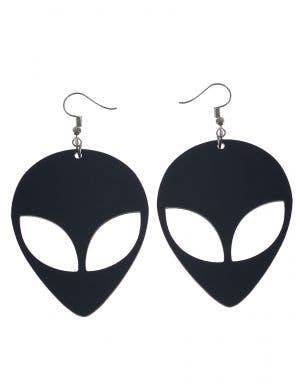 Large Black Plastic Alien Costume Earrings 