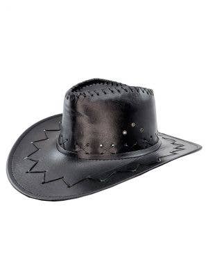 Black Leather Look Cowboy Costume Hat for Adults