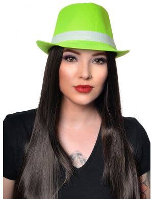 Neon Green Canvas Fabric Fedora Costume Hat - Main Image