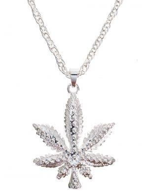 Silver Hippie Weed Leaf Costume Necklace - Close Image