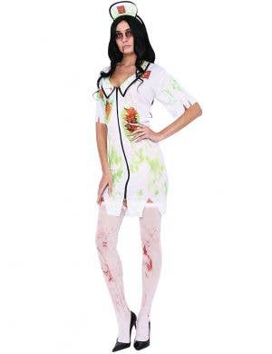 Womens White and Green Zombie Nurse Costume