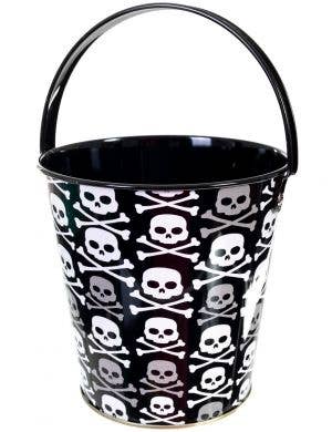 Black and White Metal Trick or Treat Bucket Halloween Accessory