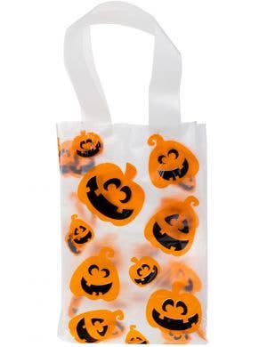 Set of 6 Plastic Trick or Treat Bags with Orange Pumpkin Print