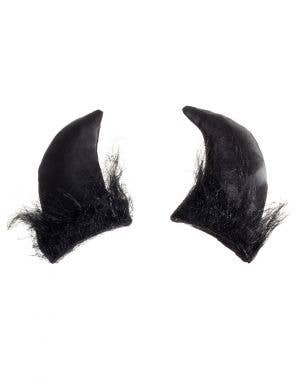 Black Satin Clip On Devil Horns with Black Fur