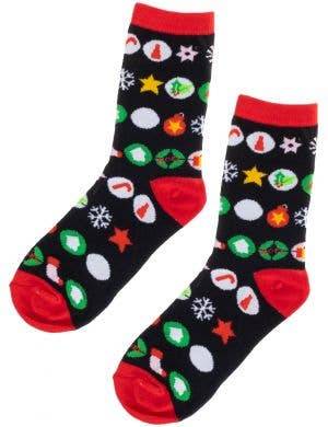 Red and Black Christmas Socks with Baubles