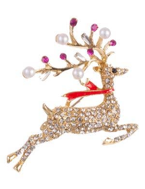 Image of Jewelled Golden Reindeer Christmas Brooch