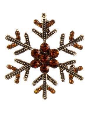 Image of Amber Jewelled Golden Snowflake Christmas Brooch