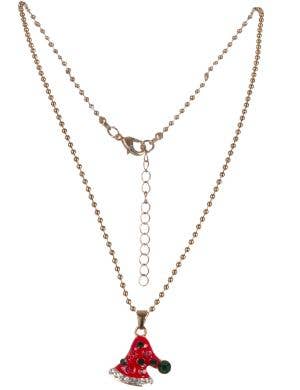 Image of Jewelled Red and Green Santa Hat Pendant on Gold Bead Necklace - Main Image