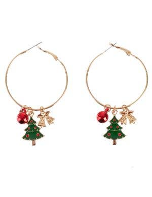 Image of Cute Christmas Tree Pendants on Gold Hoop Earrings