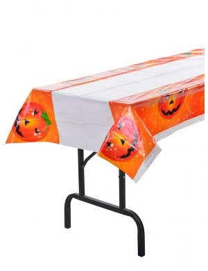 Image of Plastic Orange Pumpkins Halloween Table Cover