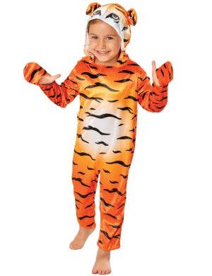 Image of Striped Orange Tiger Kids Animal Onesie Costume