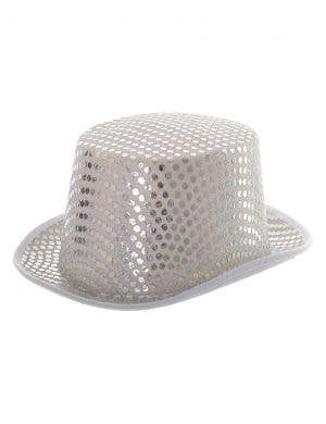 White and Silver Sequins Adults Costume Top Hat