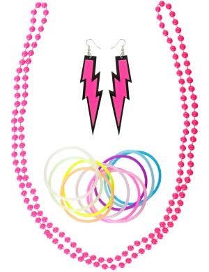 Image of 1980s Neon Pink 3 Piece Costume Accessory Set - Product Image