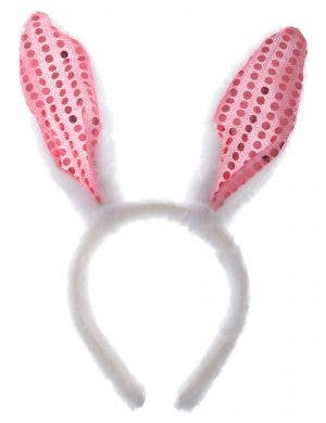 Image of Plush Pink Easter Bunny Ears Headband with Sequins