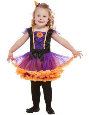 Image of Pumpkin Witch Toddler Girls Halloween Costume - Front View
