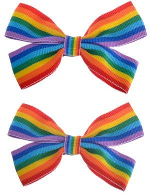 Image of Set of 2 Rainbow Striped Mardi Gras Costume Hair Bows - Main Image