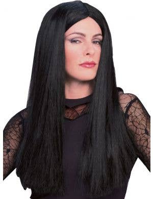 Image of Morticia Womens Long Black Halloween Wig