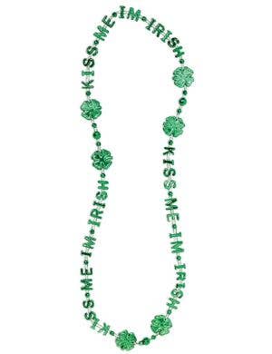 Green Metallic Kiss Me I'm Irish Beaded Necklace Costume Accessory