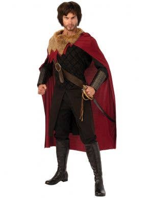 Black and Red Medieval King Fancy Dress Costume for Men