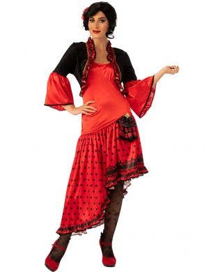 Womens Red and Black Flamenco Spanish Dancer Costume