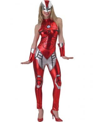 Women's Metallic Red Iron Man Jumpsuit Costume