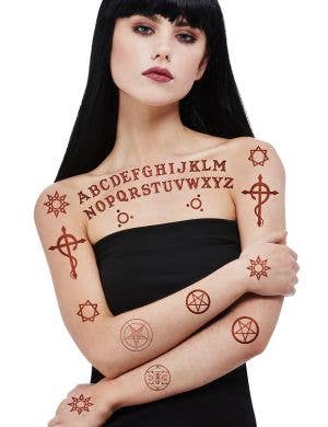 Image of Sheet of Satanic Symbol Fake Costume Tattoos