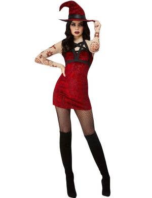 Image of Satanic Red Witch Women's Halloween Costume - Front View