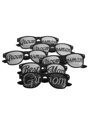 Image of Set of 6 Pairs of Black and White Bucks Night Costume Glasses - Main Image