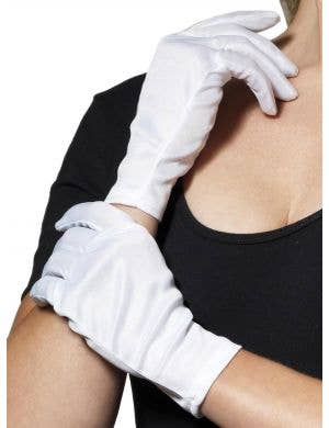 Women's Short White Wrist Length Basic Costume Gloves