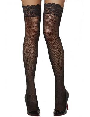 Black Thigh High Stay Up Fishnet Costume Stockings for Women - Main Image