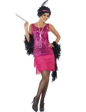 Image of Fun Time Flapper Women's Plus Size Pink 20s Costume - Front View