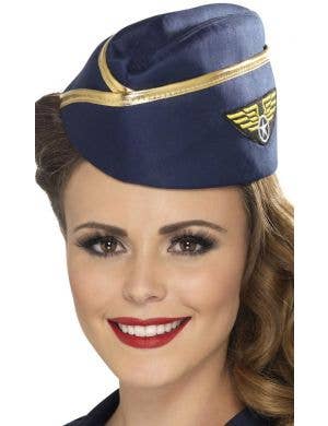 Women's Navy Flight Attendant Hat Blue Air Force Women's Hat Costume Accessory - Main Image