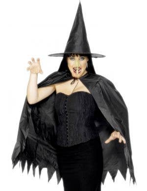 Witch Costume Kit with Black Satin Cape, Hat and Nose
