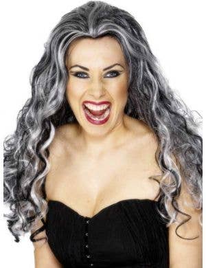 Black and Grey Long Curly Women's Halloween Costume Wig