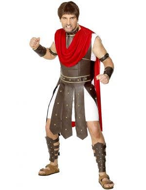 Brown Leather Look Men's Roman Gladiator Costume - Main Image
