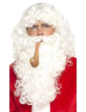 Father Christmas Curly Wig and Beard, Pipe and Glasses Costume Kit Main Image