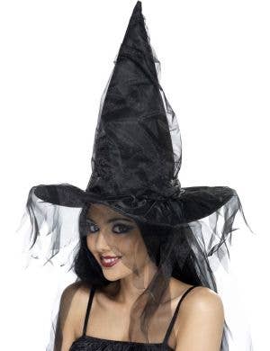 Tall Black Netted Witch Costume Hat